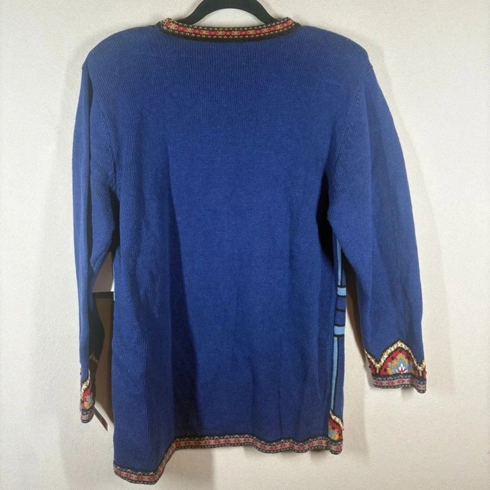 NOS Vtg 1993 Susan Bristol Sweater L Blue Embroidered Cottagecore French Country